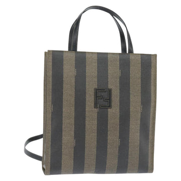 FENDI Pecan Canvas Hand Bag PVC 2way Black Brown Auth gh1157