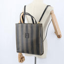 FENDI Pecan Canvas Hand Bag PVC 2way Black Brown Auth gh1157-22