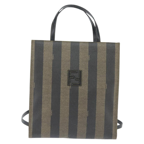 FENDI Pecan Canvas Hand Bag PVC 2way Black Brown Auth gh1157