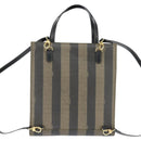 FENDI Pecan Canvas Hand Bag PVC 2way Black Brown Auth gh1157-2