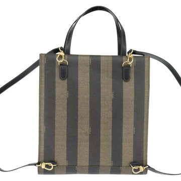 FENDI Pecan Canvas Hand Bag PVC 2way Black Brown Auth gh1157 - 0
