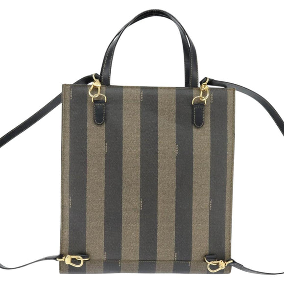 FENDI Pecan Canvas Hand Bag PVC 2way Black Brown Auth gh1157