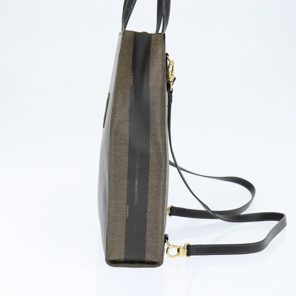 FENDI Pecan Canvas Hand Bag PVC 2way Black Brown Auth gh1157