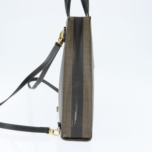 FENDI Pecan Canvas Hand Bag PVC 2way Black Brown Auth gh1157