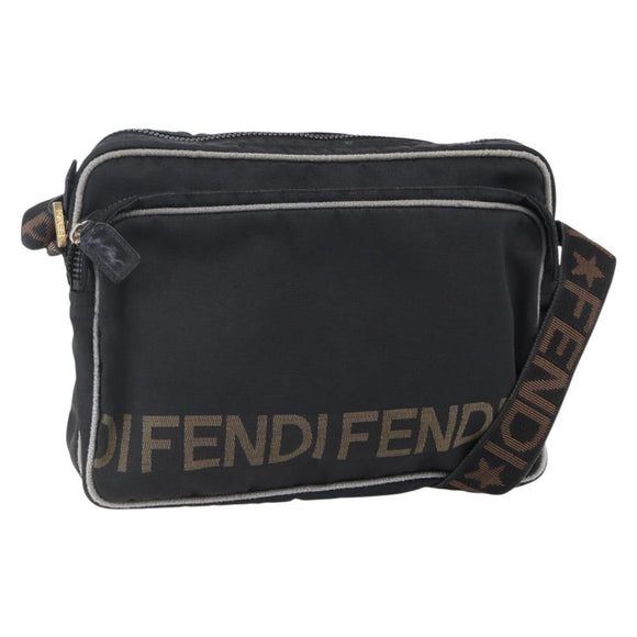FENDI Shoulder Bag Nylon Black Gold Auth gh1158