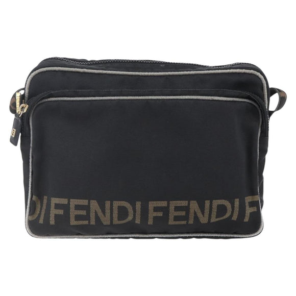 FENDI Shoulder Bag Nylon Black Gold Auth gh1158