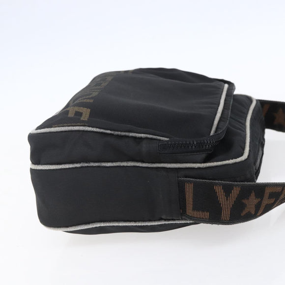 FENDI Shoulder Bag Nylon Black Gold Auth gh1158