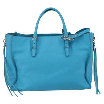BALENCIAGA Paper Mini Hand Bag Leather 2way Light Blue Silver 370926 Auth gh1159 - 0
