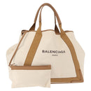 BALENCIAGA Navy Cabas Bag Canvas Leather Light Beige Silver 339936 Auth gh1160-1