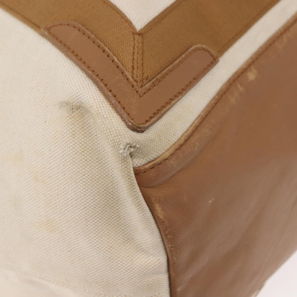 BALENCIAGA Navy Cabas Bag Canvas Leather Light Beige Silver 339936 Auth gh1160