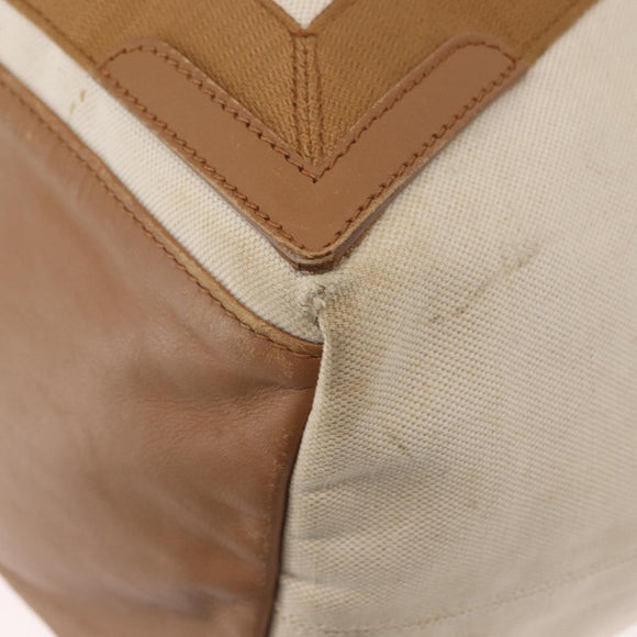 BALENCIAGA Navy Cabas Bag Canvas Leather Light Beige Silver 339936 Auth gh1160