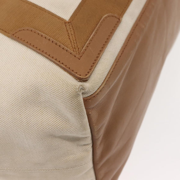 BALENCIAGA Navy Cabas Bag Canvas Leather Light Beige Silver 339936 Auth gh1160