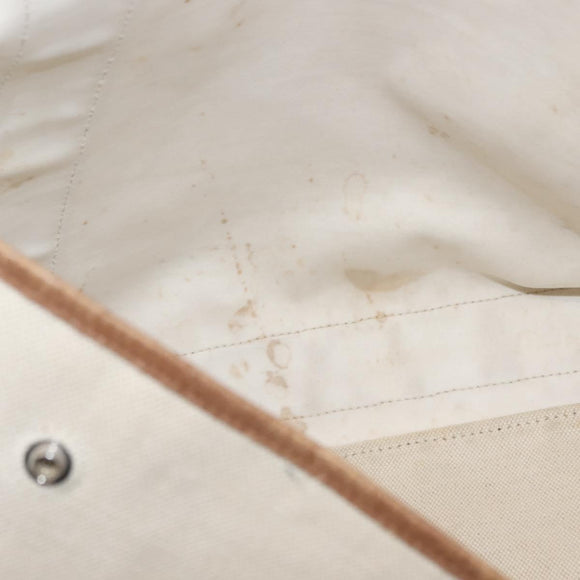 BALENCIAGA Navy Cabas Bag Canvas Leather Light Beige Silver 339936 Auth gh1160