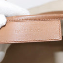 BALENCIAGA Navy Cabas Bag Canvas Leather Light Beige Silver 339936 Auth gh1160-20
