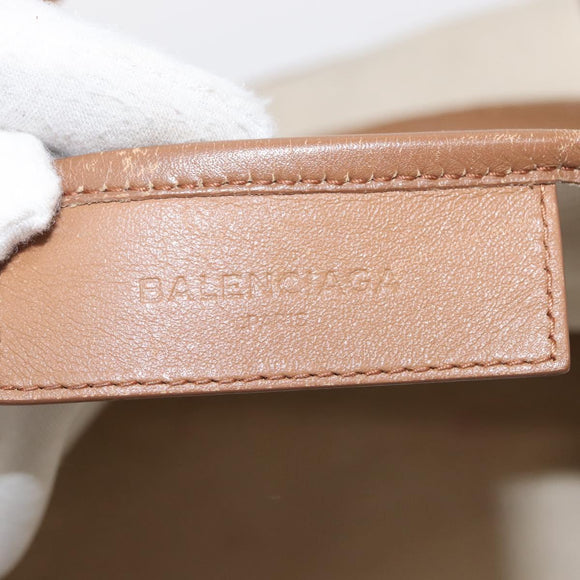 BALENCIAGA Navy Cabas Bag Canvas Leather Light Beige Silver 339936 Auth gh1160