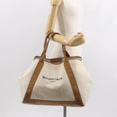 BALENCIAGA Navy Cabas Bag Canvas Leather Light Beige Silver 339936 Auth gh1160-24