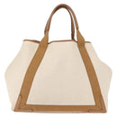 BALENCIAGA Navy Cabas Bag Canvas Leather Light Beige Silver 339936 Auth gh1160-2