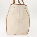 BALENCIAGA Navy Cabas Bag Canvas Leather Light Beige Silver 339936 Auth gh1160-4