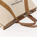 BALENCIAGA Navy Cabas Bag Canvas Leather Light Beige Silver 339936 Auth gh1160-7