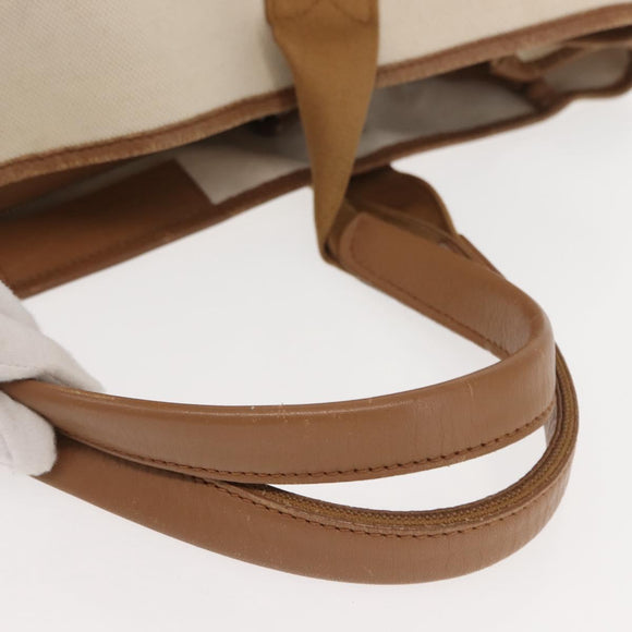 BALENCIAGA Navy Cabas Bag Canvas Leather Light Beige Silver 339936 Auth gh1160