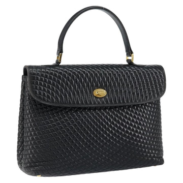 BALLY Quilted Hand Bag Leather Black Gold Auth gh1161