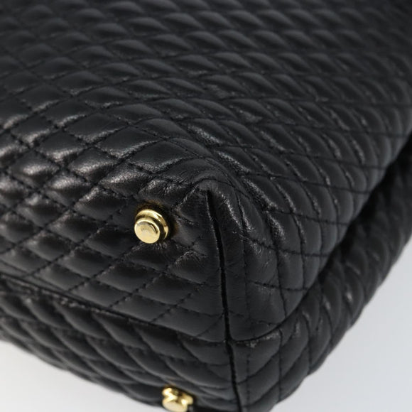 BALLY Quilted Hand Bag Leather Black Gold Auth gh1161