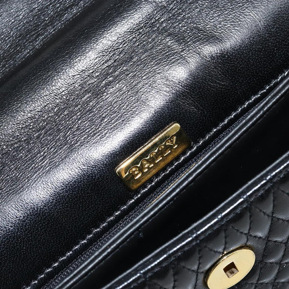 BALLY Quilted Hand Bag Leather Black Gold Auth gh1161