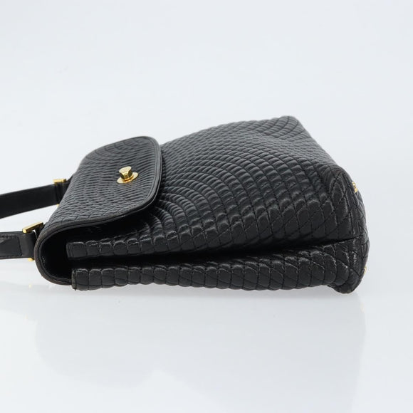 BALLY Quilted Hand Bag Leather Black Gold Auth gh1161