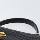 BALLY Quilted Hand Bag Leather Black Gold Auth gh1161-8