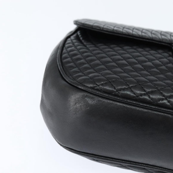 BALLY Quilted Chain Shoulder Bag Leather Black Gold Auth gh1162