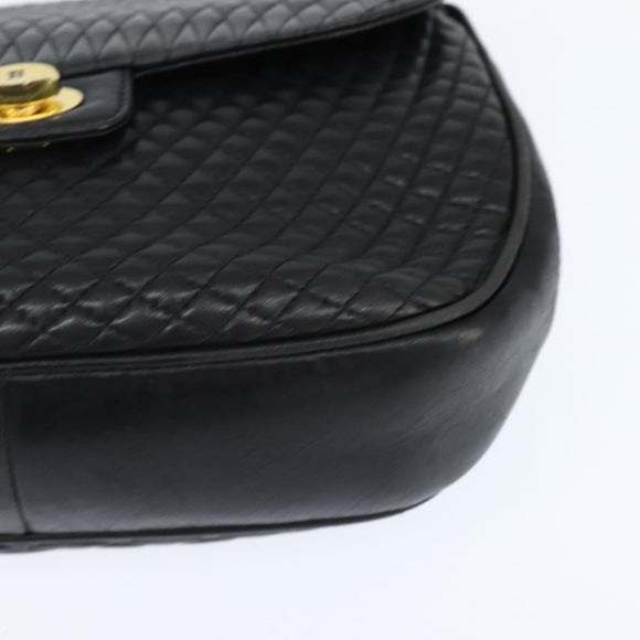 BALLY Quilted Chain Shoulder Bag Leather Black Gold Auth gh1162