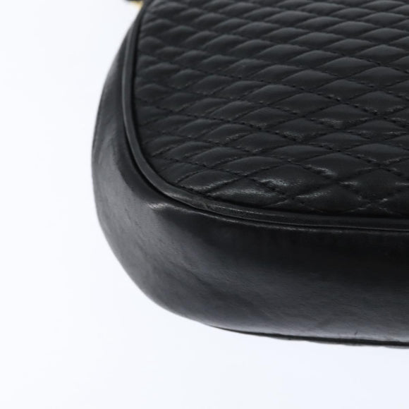BALLY Quilted Chain Shoulder Bag Leather Black Gold Auth gh1162