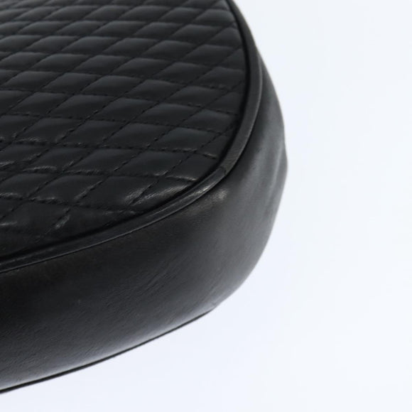 BALLY Quilted Chain Shoulder Bag Leather Black Gold Auth gh1162