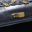 BALLY Quilted Chain Shoulder Bag Leather Black Gold Auth gh1162-18