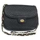 BALLY Quilted Chain Shoulder Bag Leather Black Gold Auth gh1162-1