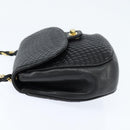 BALLY Quilted Chain Shoulder Bag Leather Black Gold Auth gh1162-3