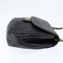 BALLY Quilted Chain Shoulder Bag Leather Black Gold Auth gh1162-4