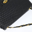 BALLY Quilted Chain Shoulder Bag Leather Black Gold Auth gh1162-6
