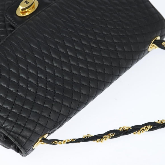 BALLY Quilted Chain Shoulder Bag Leather Black Gold Auth gh1162