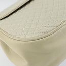 BALLY Quilted Hand Bag Leather White Gold Auth gh1163-14