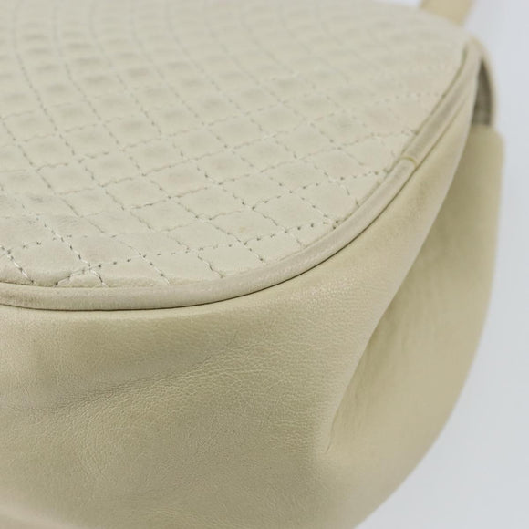 BALLY Quilted Hand Bag Leather White Gold Auth gh1163