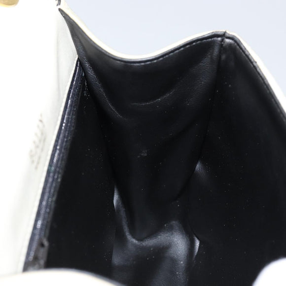 BALLY Quilted Hand Bag Leather White Gold Auth gh1163