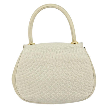 BALLY Quilted Hand Bag Leather White Gold Auth gh1163 - 0