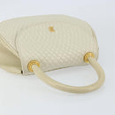 BALLY Quilted Hand Bag Leather White Gold Auth gh1163-6