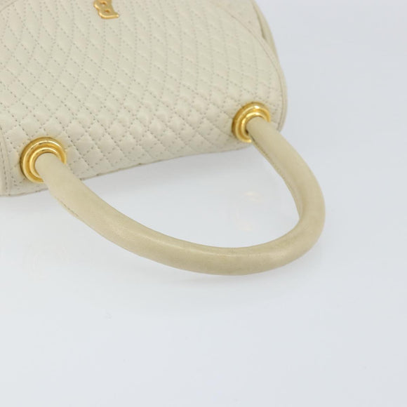 BALLY Quilted Hand Bag Leather White Gold Auth gh1163