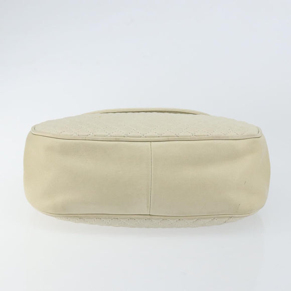 BALLY Quilted Hand Bag Leather White Gold Auth gh1163