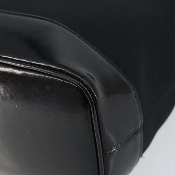 SAINT LAURENT Hand Bag Nylon Enamel Black Gold Auth gh1164