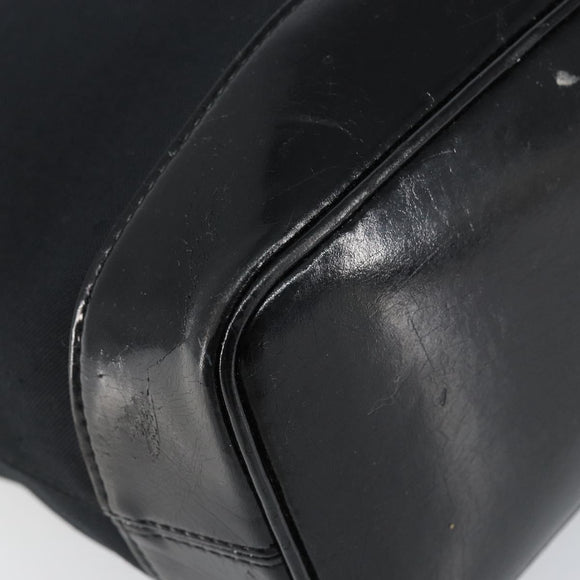 SAINT LAURENT Hand Bag Nylon Enamel Black Gold Auth gh1164