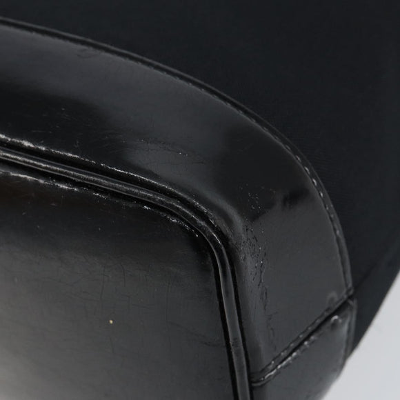 SAINT LAURENT Hand Bag Nylon Enamel Black Gold Auth gh1164