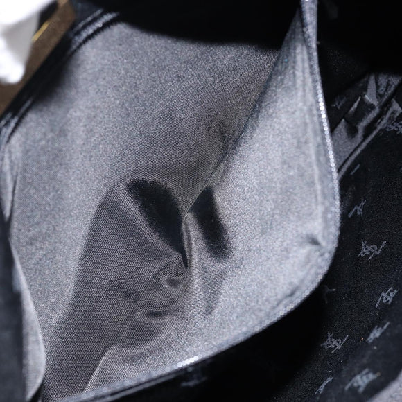 SAINT LAURENT Hand Bag Nylon Enamel Black Gold Auth gh1164